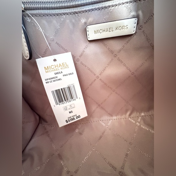 Michael Kors Sheila Medium Satchel Shoulder Bag MK Pale Gold Multi - Picture 11 of 14